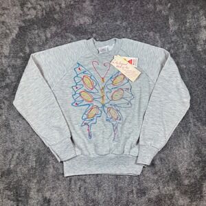 Vintage 90s Off The Wall Butterfly Sweatshirt USA Handcrafted Art Puffy Paint M